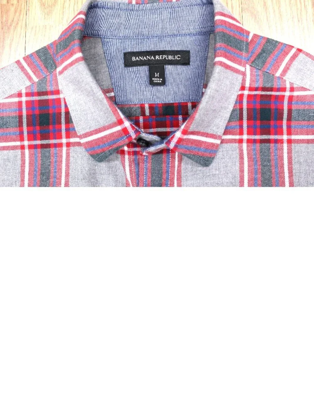 BANANA REPUBLIC FLANNEL REGULAR FIT SHIRT 100% COTTON GRAY & RED Sz MEDIUM, M